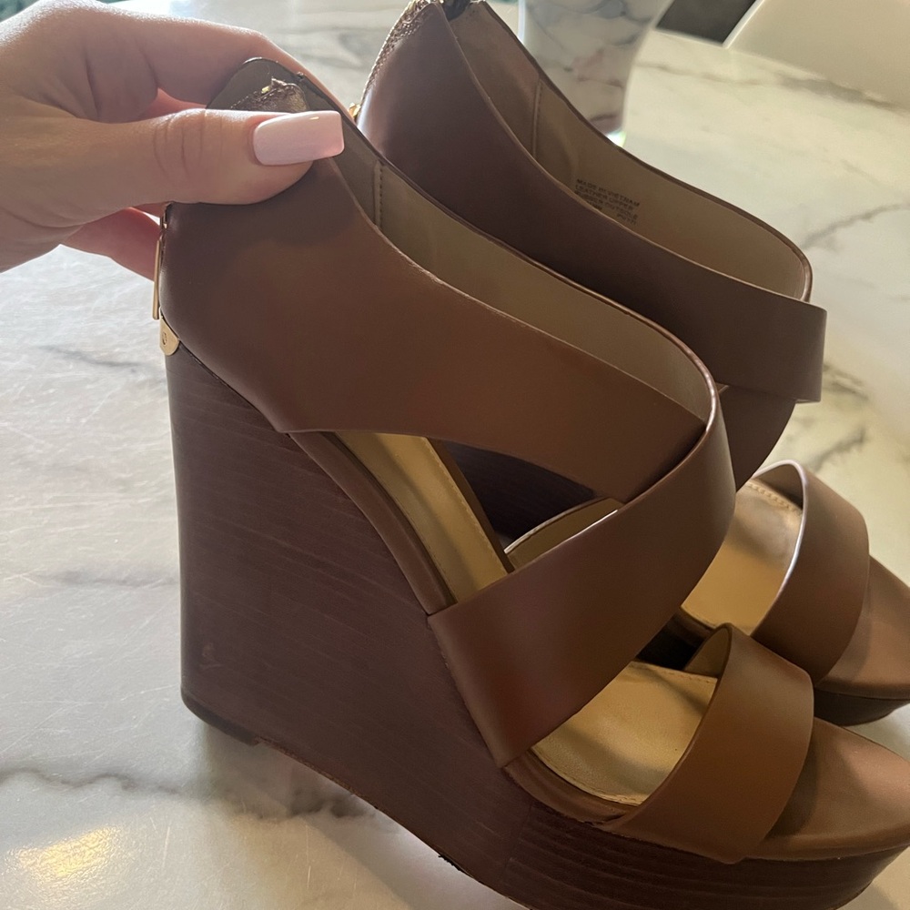 Michael Kors Brown Wedge Sandals with Strappy Design